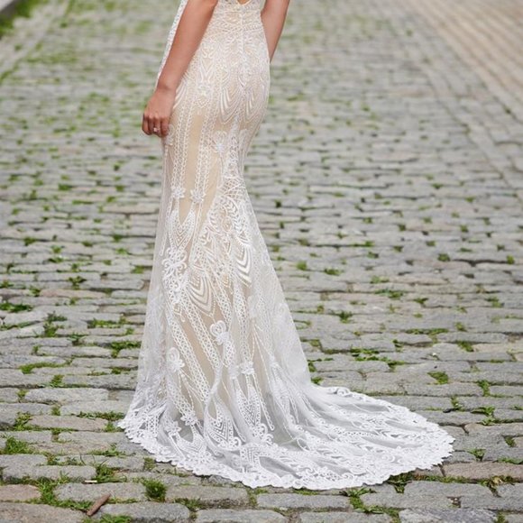 Mon Cheri | Dresses | Boho Glam Wedding Gown Sheath Racerback Champagne ...